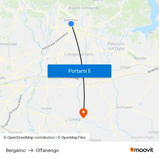 Bergamo to Offanengo map