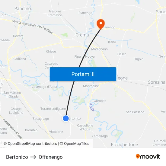 Bertonico to Offanengo map