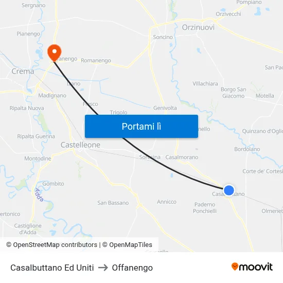 Casalbuttano Ed Uniti to Offanengo map