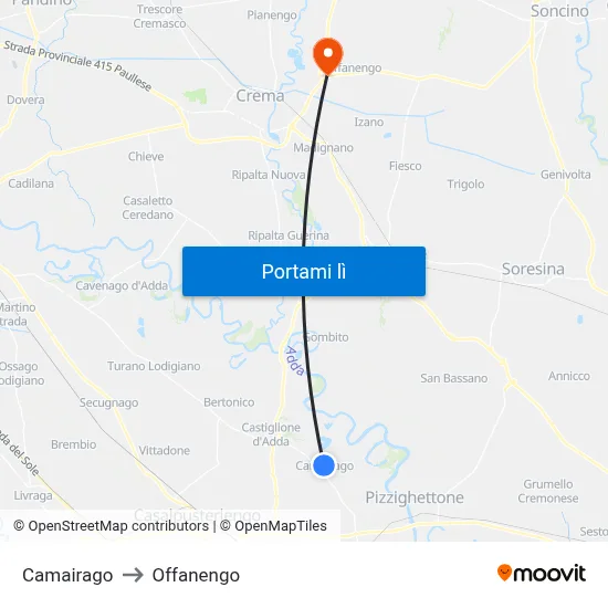 Camairago to Offanengo map