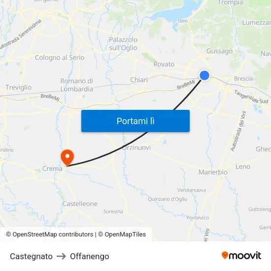 Castegnato to Offanengo map