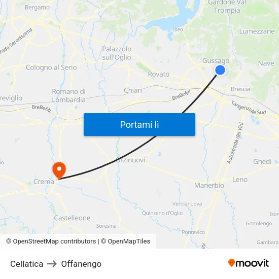 Cellatica to Offanengo map