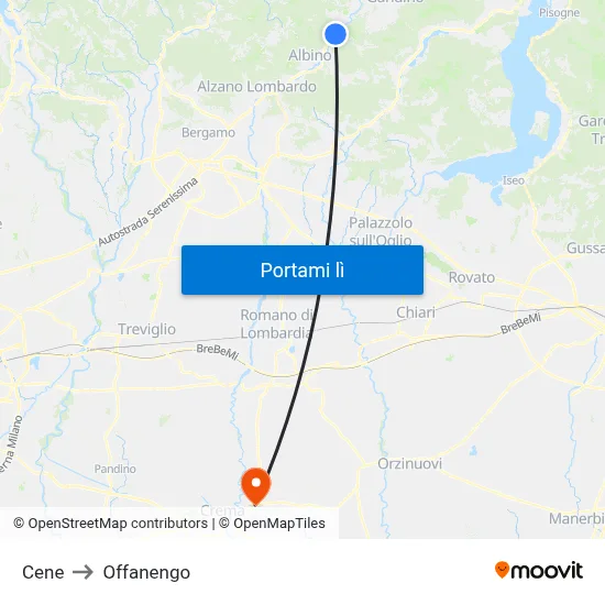 Cene to Offanengo map