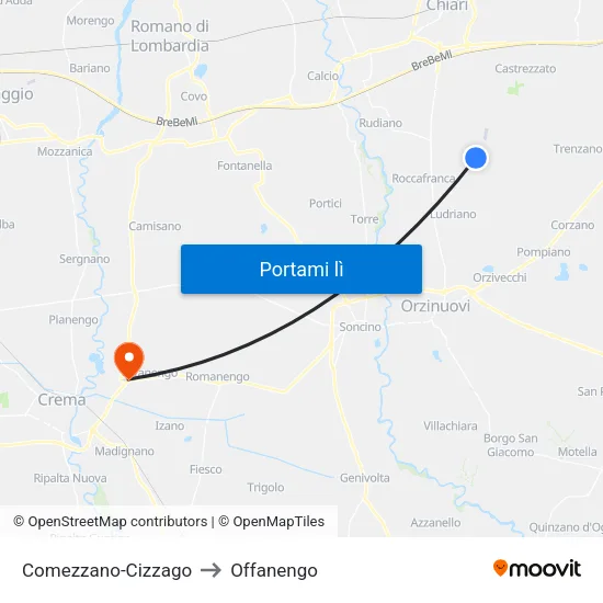Comezzano-Cizzago to Offanengo map