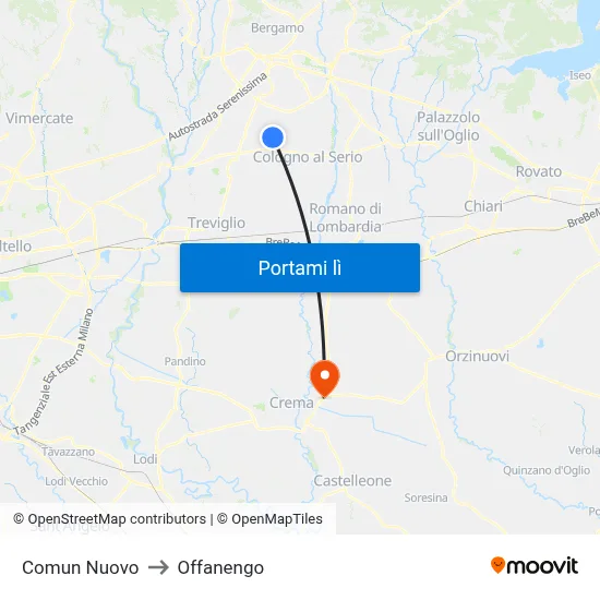 Comun Nuovo to Offanengo map
