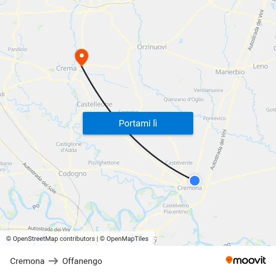 Cremona to Offanengo map