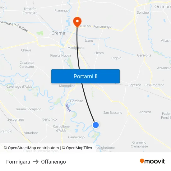Formigara to Offanengo map