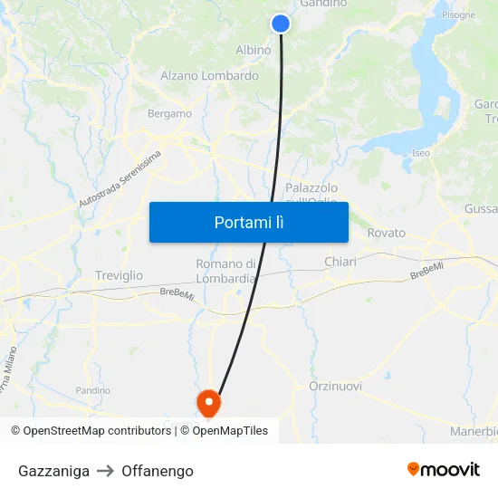Gazzaniga to Offanengo map