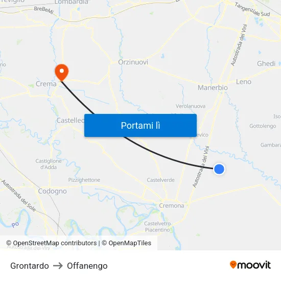 Grontardo to Offanengo map