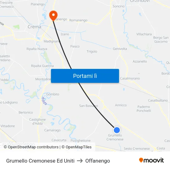 Grumello Cremonese Ed Uniti to Offanengo map