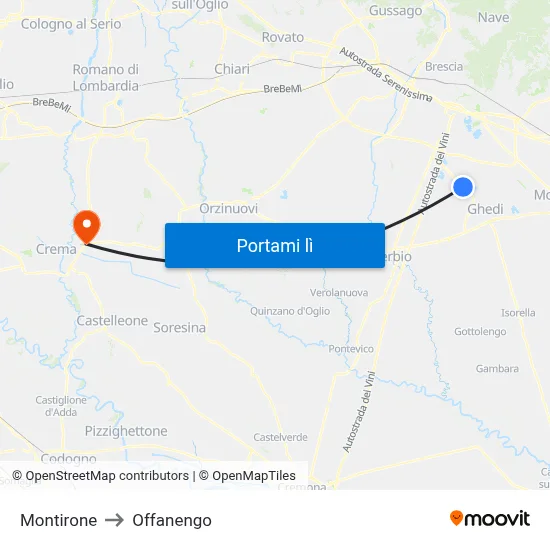 Montirone to Offanengo map