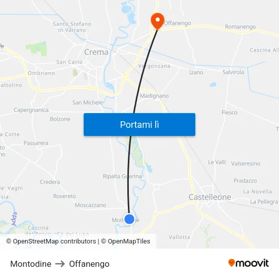 Montodine to Offanengo map