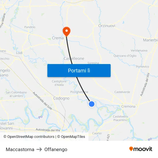 Maccastorna to Offanengo map