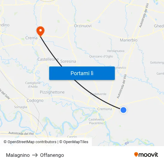 Malagnino to Offanengo map