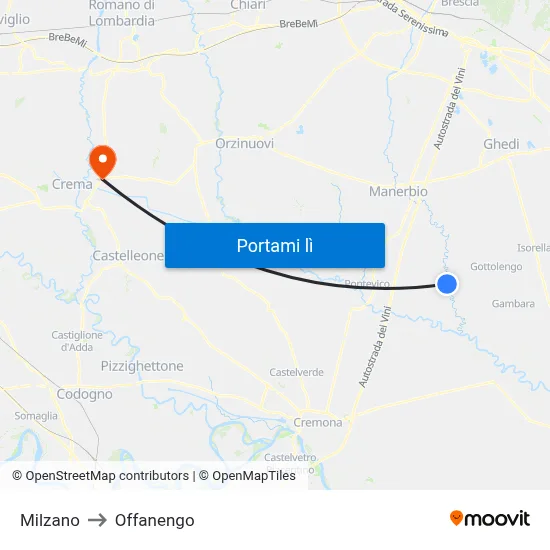 Milzano to Offanengo map