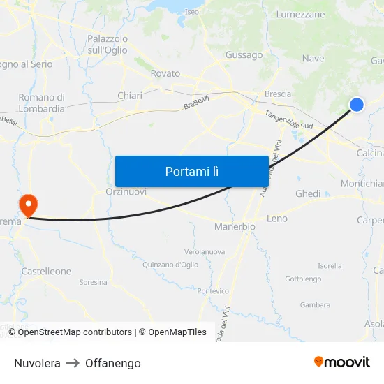 Nuvolera to Offanengo map