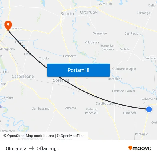 Olmeneta to Offanengo map