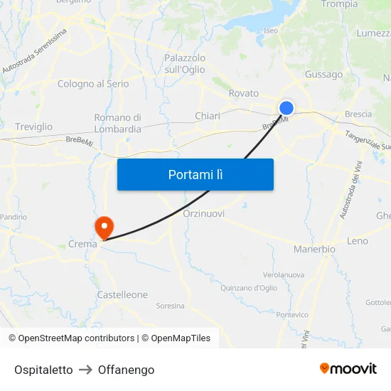 Ospitaletto to Offanengo map