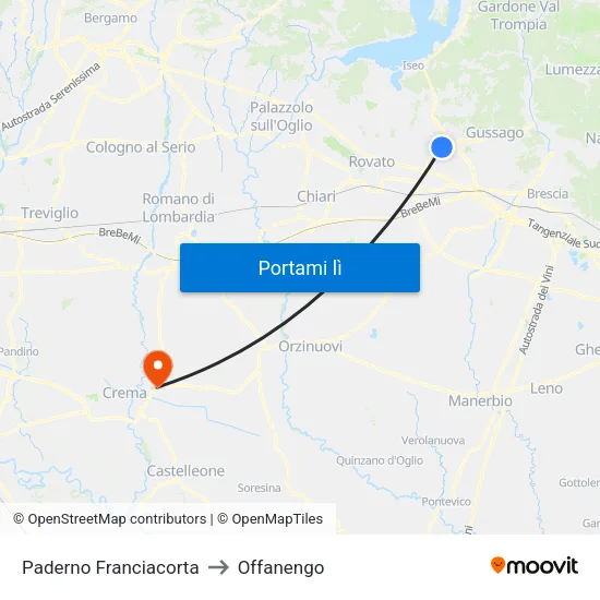 Paderno Franciacorta to Offanengo map