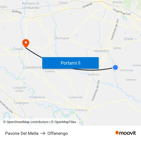 Pavone Del Mella to Offanengo map