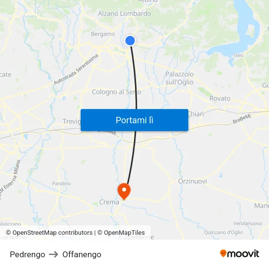 Pedrengo to Offanengo map