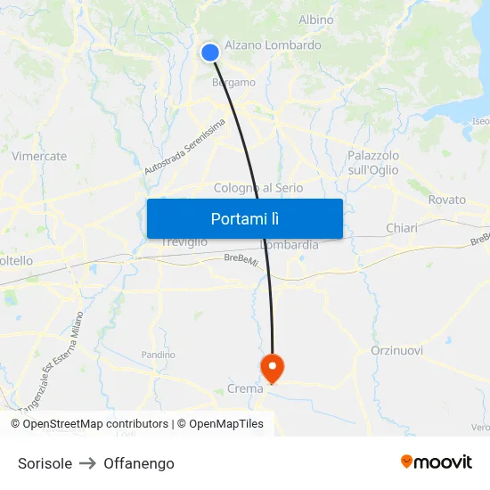 Sorisole to Offanengo map