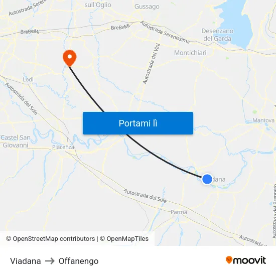 Viadana to Offanengo map