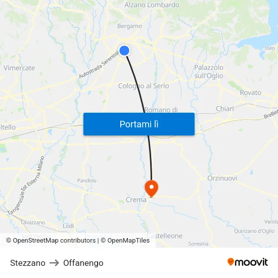 Stezzano to Offanengo map