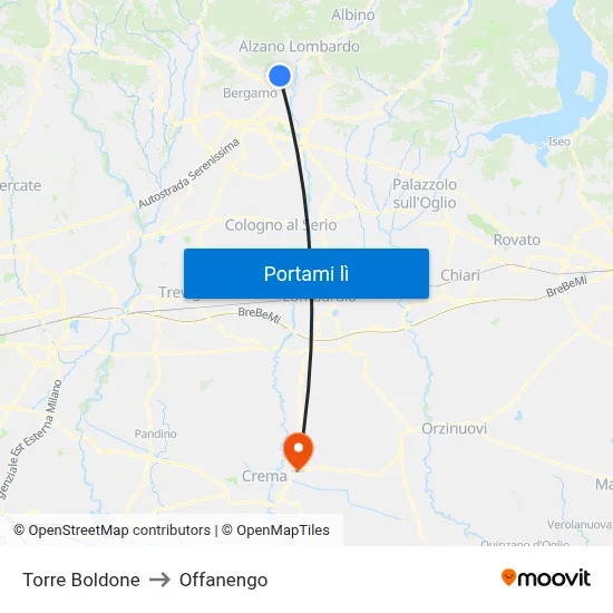 Torre Boldone to Offanengo map