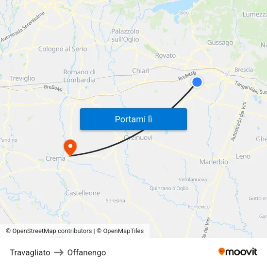 Travagliato to Offanengo map