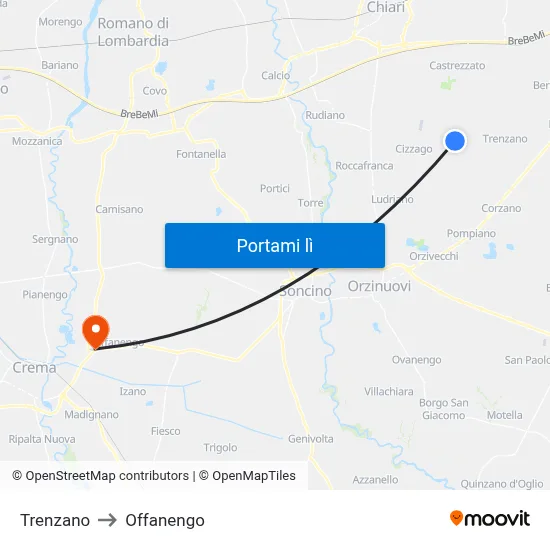 Trenzano to Offanengo map