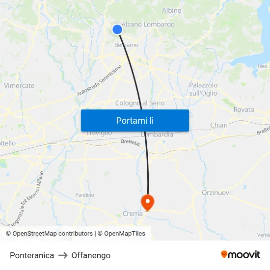 Ponteranica to Offanengo map