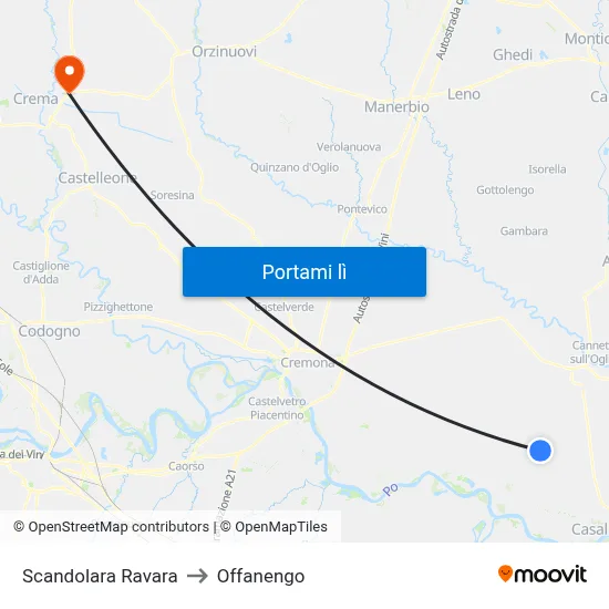 Scandolara Ravara to Offanengo map
