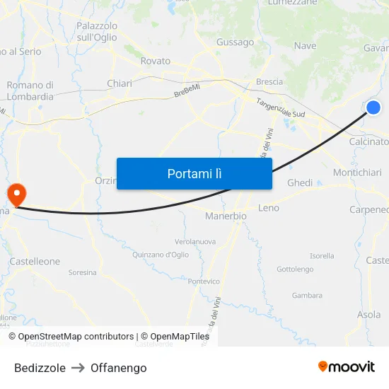Bedizzole to Offanengo map