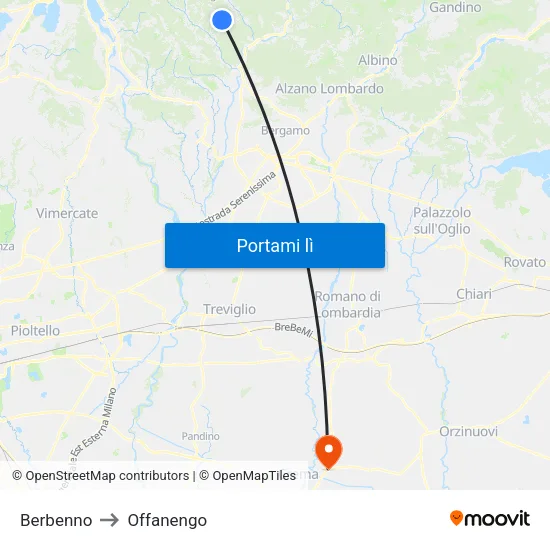 Berbenno to Offanengo map