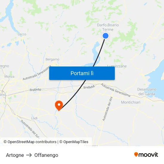 Artogne to Offanengo map