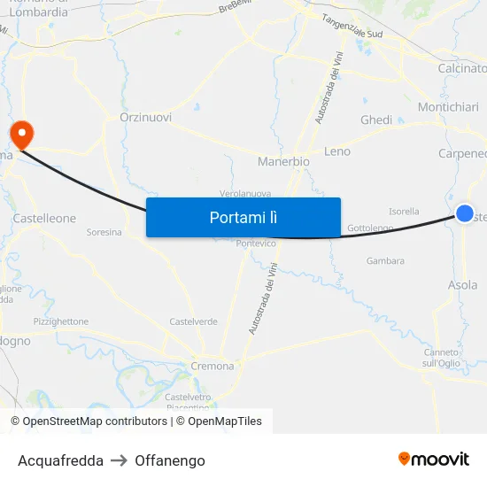 Acquafredda to Offanengo map