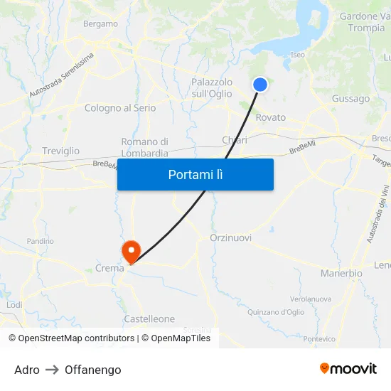 Adro to Offanengo map