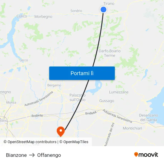 Bianzone to Offanengo map