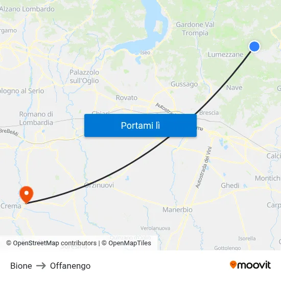 Bione to Offanengo map