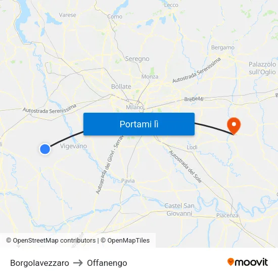 Borgolavezzaro to Offanengo map
