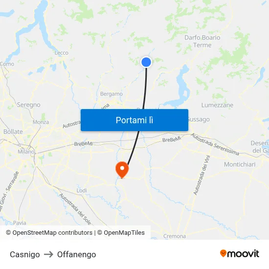 Casnigo to Offanengo map