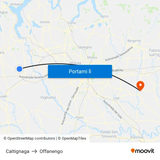 Caltignaga to Offanengo map
