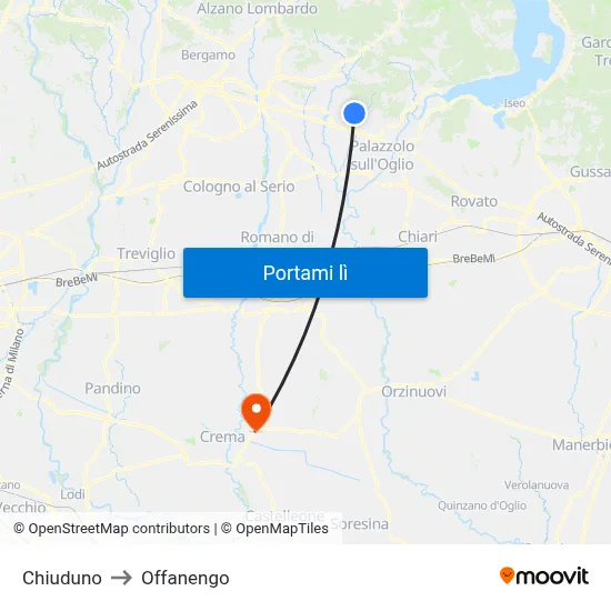 Chiuduno to Offanengo map