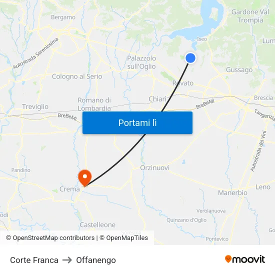 Corte Franca to Offanengo map
