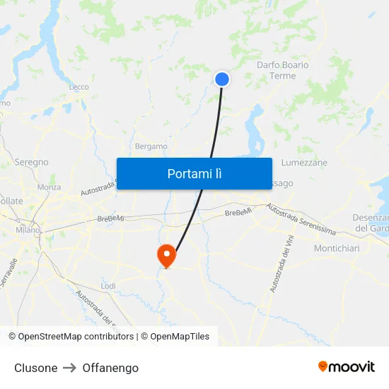 Clusone to Offanengo map