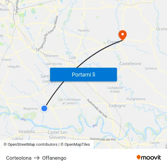 Corteolona to Offanengo map