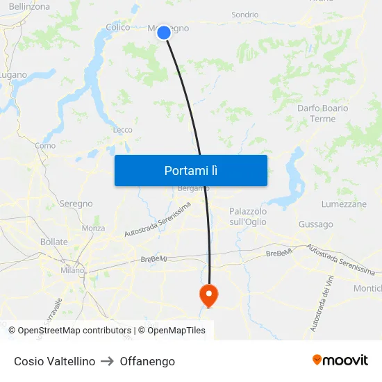 Cosio Valtellino to Offanengo map