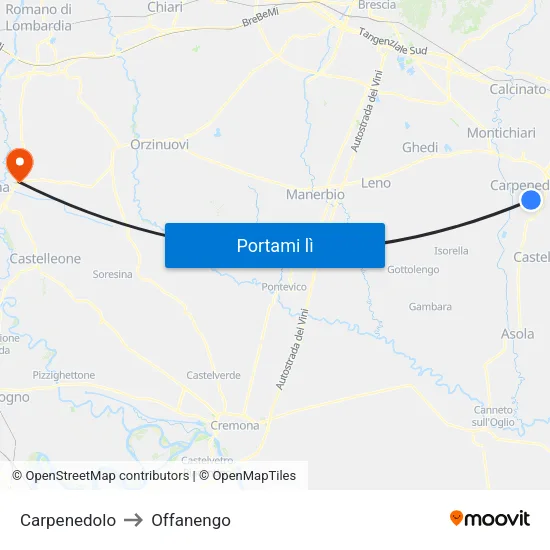 Carpenedolo to Offanengo map