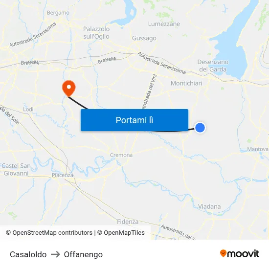 Casaloldo to Offanengo map